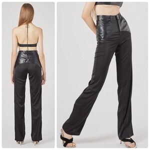 ONARIN Faux Leather Satin Pants M‎ Black Grunge Rock High Rise Straight Western